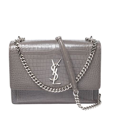 ysl grey croc embossed medium|ysl sunset medium review.